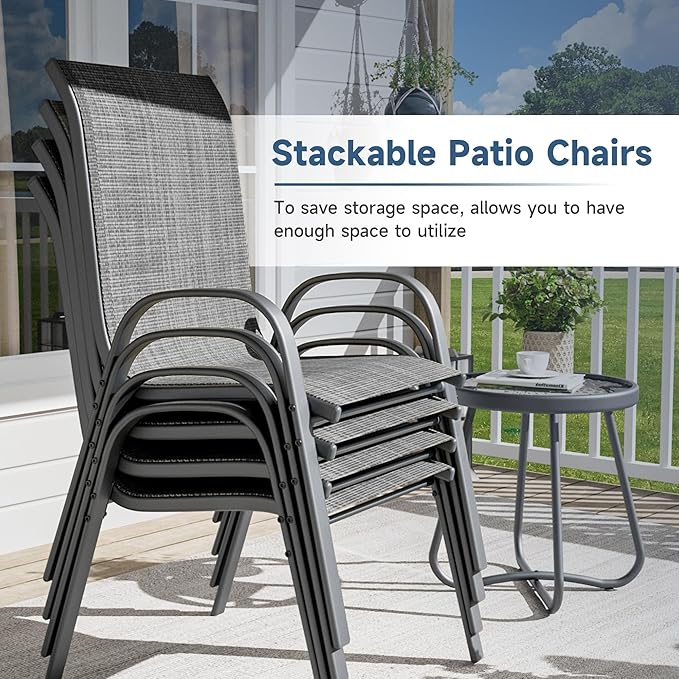 Amopatio Patio Chairs Set of 4, Breathable Garden Outdoor Furniture for Backyard Deck,Outdoor Stackable Dining Chairs for All Weather, Dark Grey