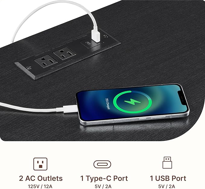 21" Farmhouse Nightstand with Charging Station 2 Drawers Large End Table with Metal Handle Rustic Low Night Stand Wood Dresser for Living Room Bedroom Closet,Black