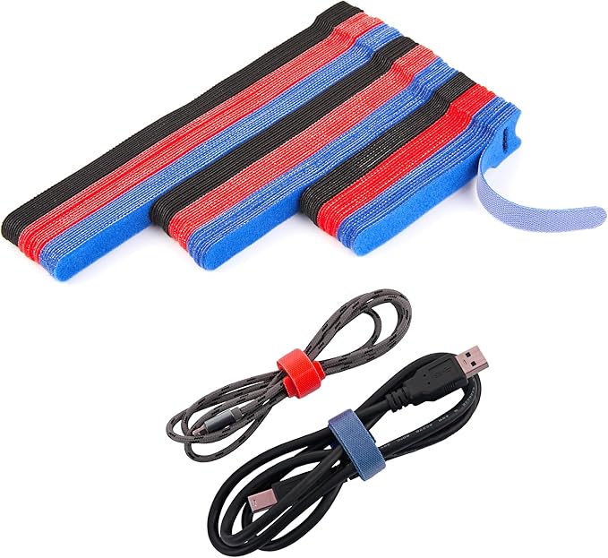 90 PCS Reusable Cable Ties 4+6+8 Inch, Adjustable Hook and Loop Straps for Cord Organization, Wire Management - Home, Office, Garage