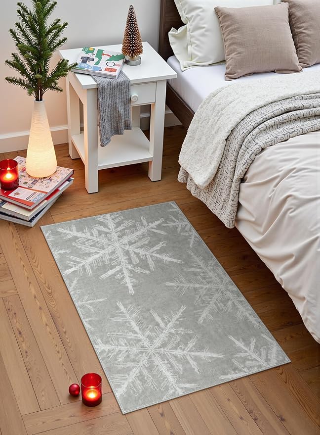 Lahome Snowflake Entryway Rug- 2x3 Small Rug Ultra-Thin Soft Kitchen Rugs Non Slip Indoor Door Mat, Rubber Backing Throw Carpet Washable Rugs for Entryway Bathroom Bedroom(2x3ft,Grey)