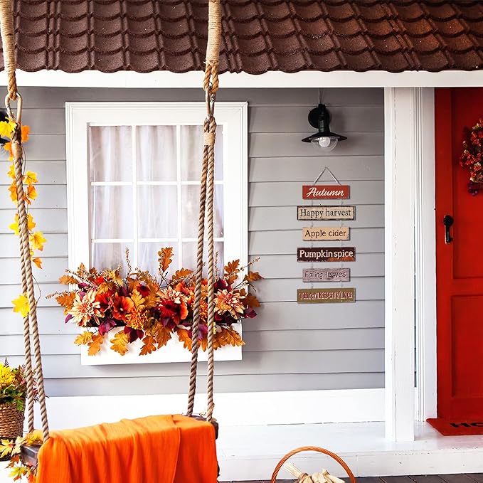 Hotop Fall Decorations for Home Thanksgiving Hanging Signs Wooden Wall Plaque Autumn Wall Hanging Decor for Home Thanksgiving Autumn Office Indoor Outdoor Door Decor Sign(Classic Color)