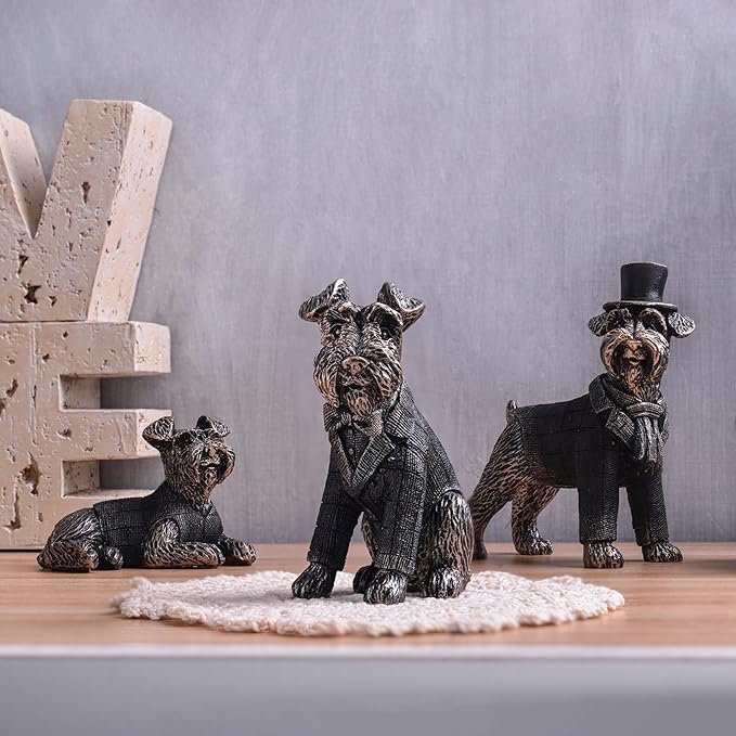 Vintage Black Dog Figurines Home Decor,Resin Small Animal Statue Set of 3,Modern Coffee Table Figurine for Living Room Desk Home Bookshelf Shelves Collectible Figurines,Gifts for Mom Women