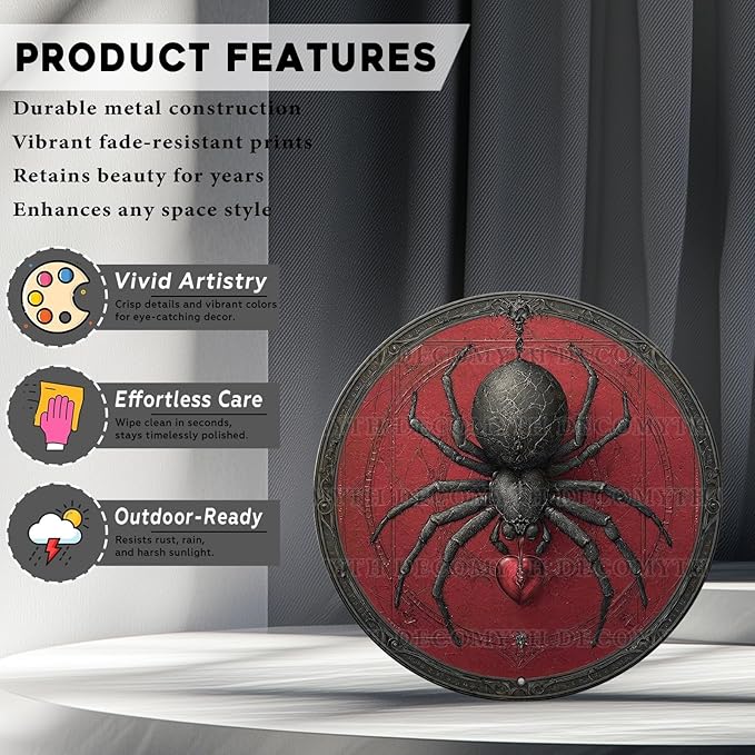 Antique Spider Halloween Tin Plaque - Gothic Round Metal Wall Art for Halloween Night Decor 8 * 8inch