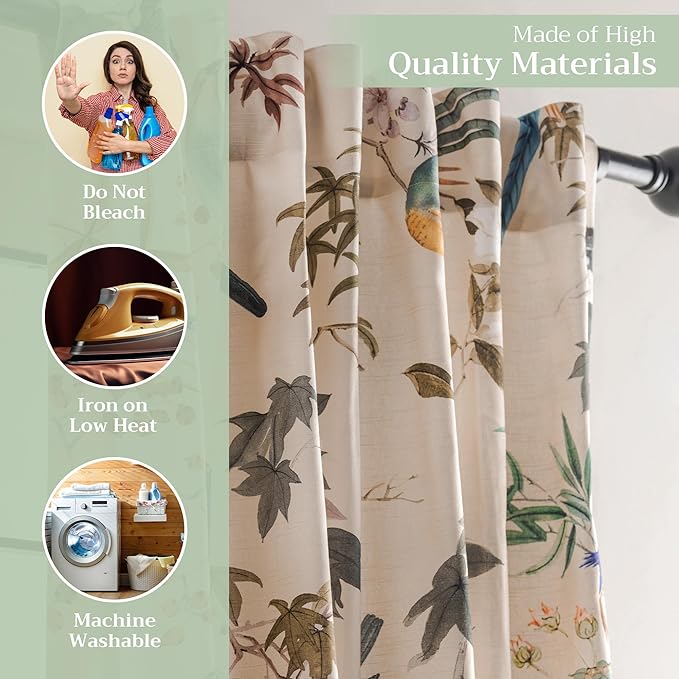 Maison d' Hermine Curtains for Living Room 100% Cotton 124 inch Length One Panel Light Filtering Curtains for Bedroom Windows with Rod and Loop Pockets Drapes (Hokuzai Beige, 50" W x 124" L)