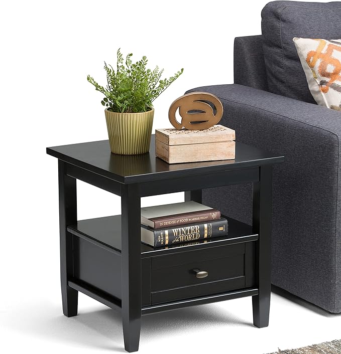 SIMPLIHOME Warm Shaker SOLID WOOD 20 inch Wide Rectangle Transitional End Side Table in Black for the Living Room and Bedroom