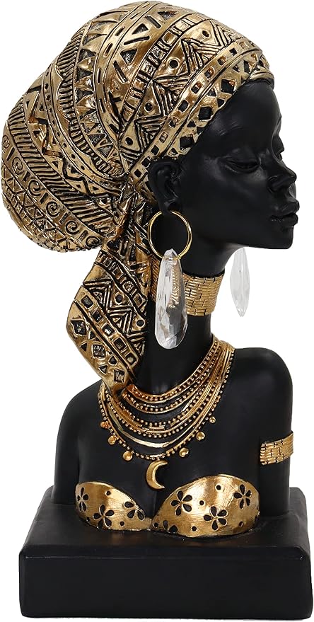 African Statues for Home Decor, Sculptures Decorations for Living Room, 8.7'' African Lady Art Bust Figurines, Black Vintage Aesthetic Ornament for Shelf and Tables, Décor Accents Gifts for Women