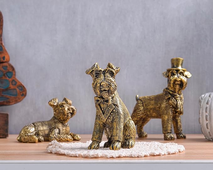 Vintage Gold Dog Figurines Home Decor,Resin Small Animal Statue Set of 3,Modern Coffee Table Figurine for Living Room Desk Home Bookshelf Shelves Collectible Figurines,Gifts for Mom Women