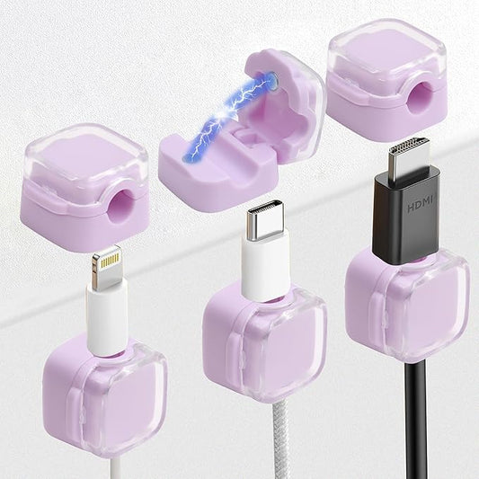 6 Pcs Cable Management Clips for Home Office Desk Cord Keeper Organizer Accessories Charger USB Wire Organizer Cord Holder for Nightstand Automotive (Purple)