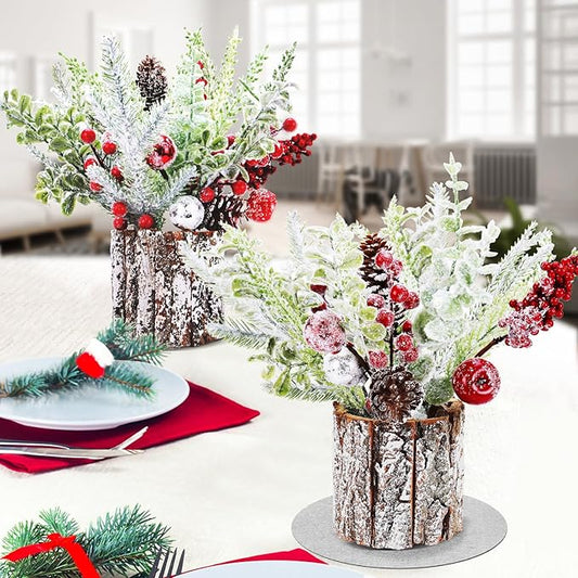 2 Pack Christmas Table Decorations, 14 Inch Christmas Centerpiece Small Potted Christmas Tree, Pine Cones and Berries, Xmas Artificial Plants for Tables, Home, Mantel Holiday Decor