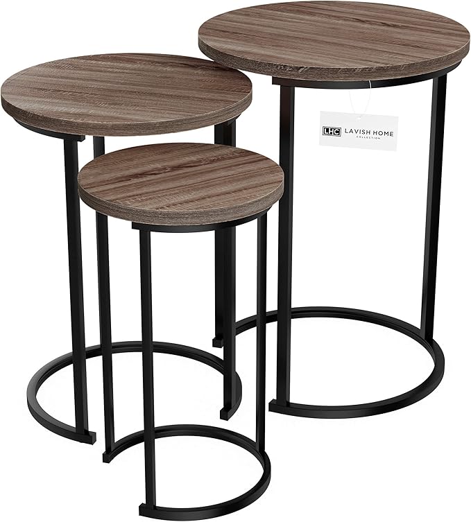 Lavish Home Nesting Tables - Set of 3 Round Side Tables for Living Room, Bedroom, or Home Office - Woodgrain-Look End Table Set - Modern Living Room Furniture (Gray/Brown)
