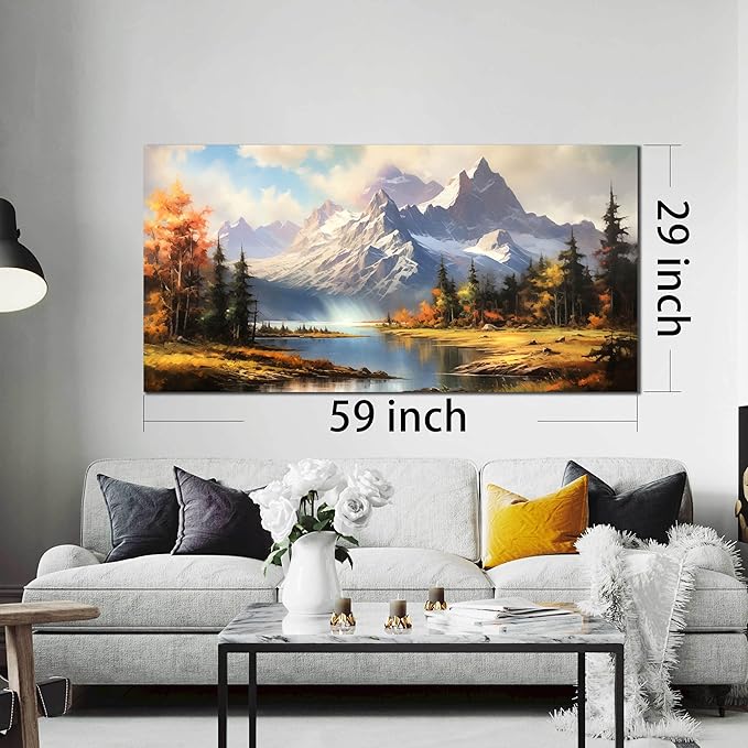 Mountain Wall Art for Living Room Bedroom Office Nature Wall Art Large Mountain Lake Forest Landscape Pictures Modern Artwork Framed Wall Decor Canvas Prints 29x59 Inch