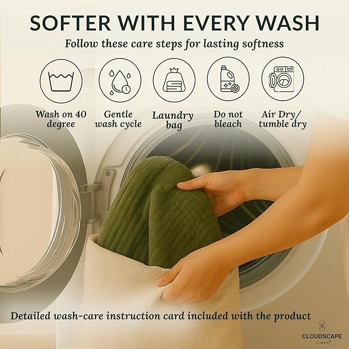 Cloud Scape Linen 100% Cotton 8 Layer Muslin Blanket Twin Size,Lightweight, Breathable Bed Blanket, Suitable for All Season, Cotton Gauze for Couch & Sofa, 68x92, Olive Green