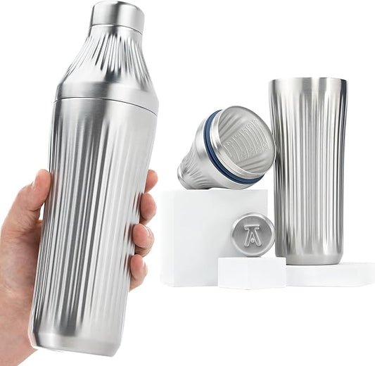 Elevated Craft Diamond Edition Hybrid Cocktail Shaker Set - Premium Vacuum Insulated Stainless Steel, 28 oz, Includes Built-In Strainer, Precise Measuring Top & XL Polishing Cloth - Martini Shaker