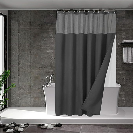 N&Y HOME Extra Long Waffle Weave Shower Curtain with Snap-in Fabric Liner & 12 Hooks Set - 71" x 84", Hotel Style & Mesh Top Window, Machine Washable - 71x84, Graphite Gray