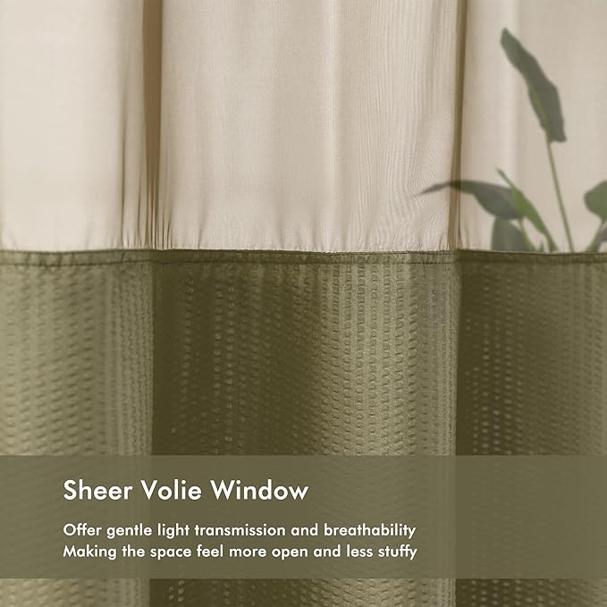 Mrs Awesome No Hook Shower Curtain with Snap-in Liner, Embossed Waffle Design Fabric Shower Curtain for Bathroom, Soft & Lightweight, 71x74, Taupe