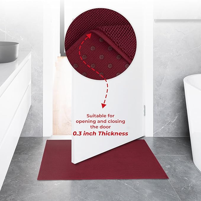 American Soft Linen Bath Rug, 17 in 24 in 100% Cotton Bath Mats Rugs for Bathroom, Slip Reducer Washable Shaggy Form Area Rugs, Burgundy Red Bath Rug