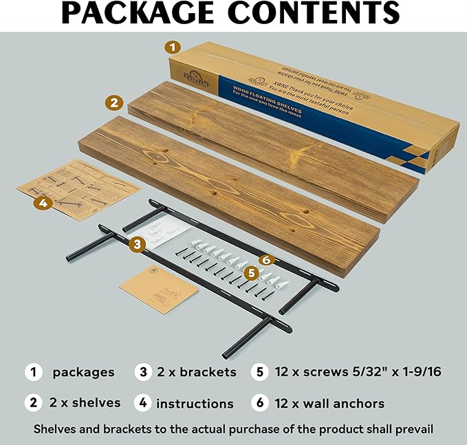 Wood Floating Shelves,Rustic Wood Wall Shelves for Bathroom Living Room Bedroom Kitchen Farmhouse Laundry Room Set of 2,Handmade-Thickened Wall Shelf (Black Walnut, 36''x8''x1.5'')