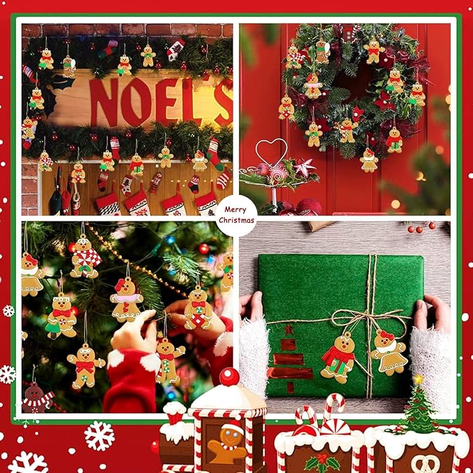 12pcs Gingerbread Ornaments for Christmas Tree Decorations Indoor, Hanging Plastic Gingerbread Man Christmas Ornaments Figurines Set, Cute Home Decor Living Room for Kids Birthday Party Supplies