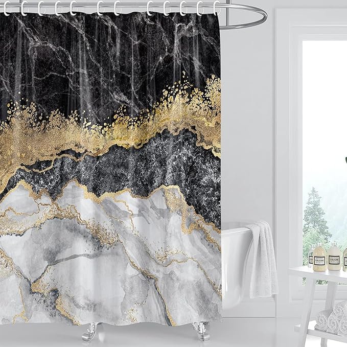 Modern Marble Shower Curtain, 72" W x 72" L, Waterproof Polyester Fabric Shower Curtain for Bathroom with Hooks, Housewarming Gift Ideas for New Home