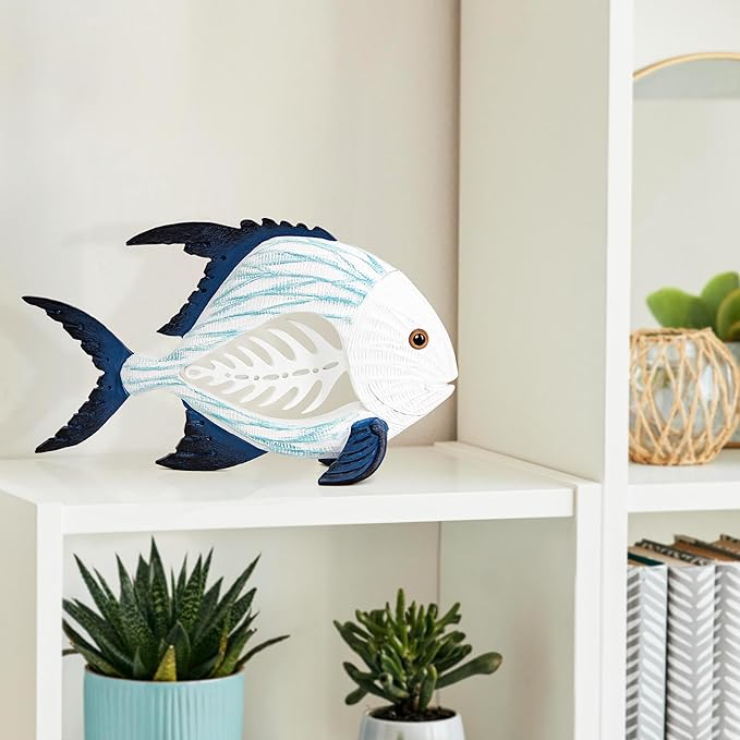 Leekung Coastal Fish Figurines for Home Decor,Resin Fish Statue for Beach Decoration,Sea Beach Coastal Decorations Themed,Table Desk Shelf Decor Statue for Bathroom Bedroom Office,Modern Decor Gifts