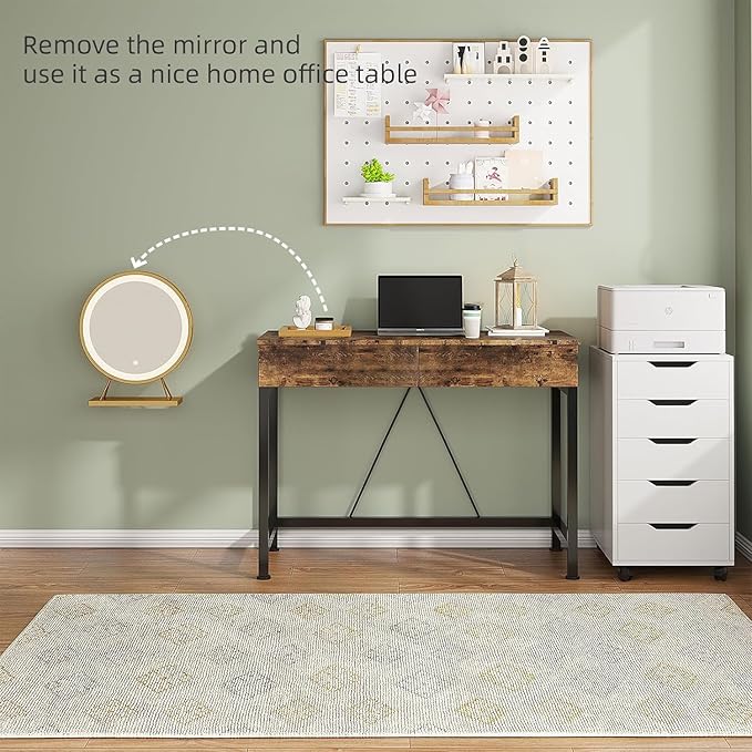 CAIYUN 40“ Small Desk for Bedroom, Computer Desk with 2 Wooden Drawers, Home Office Desk with Storage, Vanity Desk, Kids Study Writing Desk for Small Space, Vintage Table for Bedroom,(Rustic Brown)