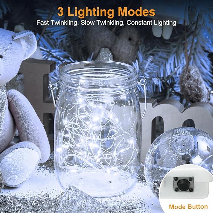 btfarm 18 Pack Fairy Lights Battery Operated [3 Modes], 7ft 20 Led Twinkle Lights String Lights Waterproof Bulk Small Mini Silver Wire for Christmas Mason Jars Wedding Table Centerpiece