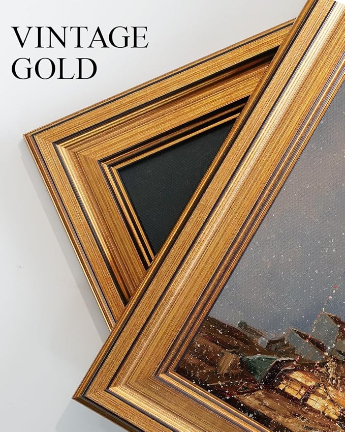 VIYYIEA Vintage Gold Framed Wall Art for Living Room, Christmas Canvas Prints Home Decor, Oil Painting Picture, Bedroom Wall Decor Gifts for Friends or Family -【A Warm Snowy Night】-(16L x 12W)