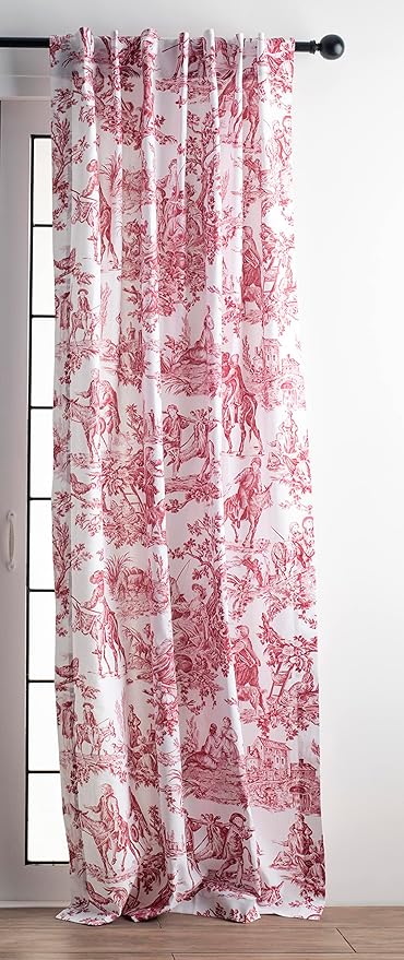 Maison d' Hermine Curtains for living room 100% Cotton 108 inch length Two Panels Light Filtering Toile Curtains for Bedroom with rod and loop Pockets (The Miller Red (White Background), 50"W x 108"L)