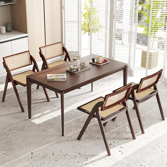Giantex Folding Dining Chairs Set of 2, Wooden Folding Chair with Rattan Backrest & Seat, Sturdy Rubber Wood Frame, Armless Accent Chairs for Living Room, Kitchen, Wedding Party, No Assembly, Brown