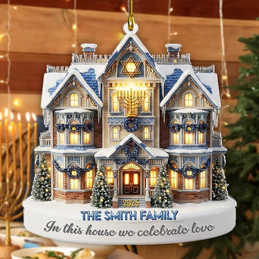 Personalized Hanukkah Ornaments for Tree - House Warming Gifts New Home Ornament 2025, Custom 2D Family Christmas Ornaments, Merry Chrismukkah Jewish and Christian Gift
