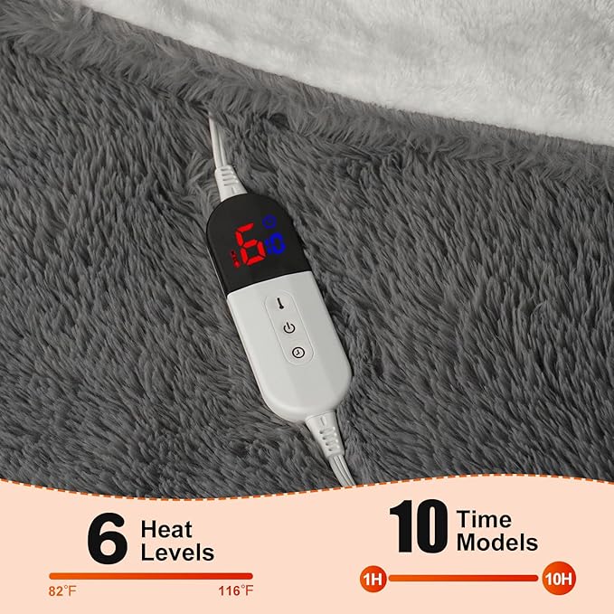 Heated Blanket - Soft Shaggy Faux Rabbit Fur Electric Blanket, Fast Heating Blanket with 10 Hours Auto Shut Off, 6 Fast Heating Levels (Gray, 84"X90")