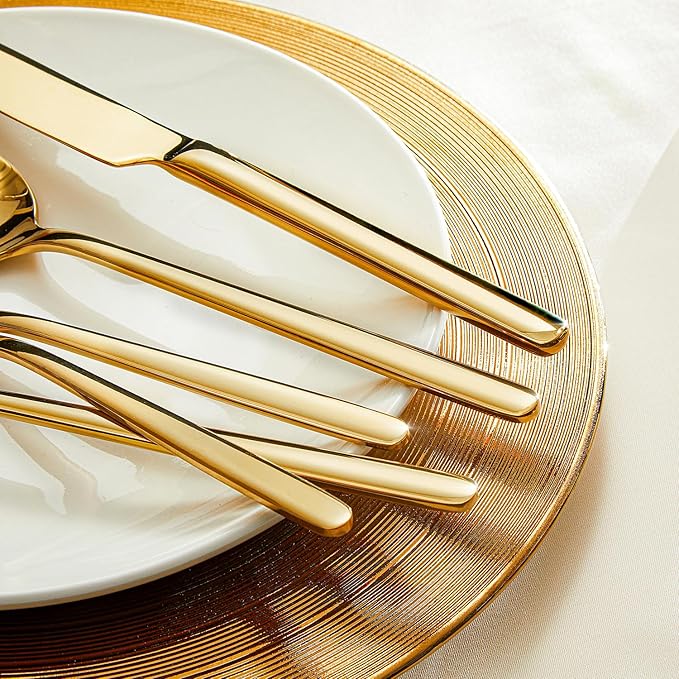 KINGSTONE Gold Silverware Set, 20 Piece Flatware Cutlery Set for 4, 18/10 Stainless Steel Silverware Mirror Polished Dishwasher Safe for Home, Restaurant, Wedding, Party(Gold, 20 pieces for 4)