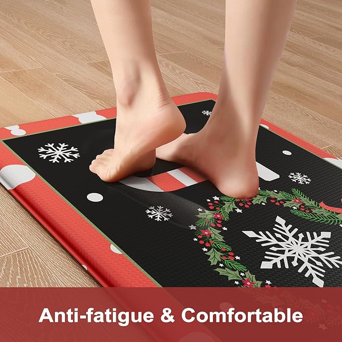 Christmas Joy Winter Snowflake Kitchen Floor Mat, Cushioned Anti Fatigue Kitchen Rug Waterproof Kitchen Rug Sets of 2, Non Slip Comfort Foam Standing Mat for Office Sink Laundry 17x30+17x47inch