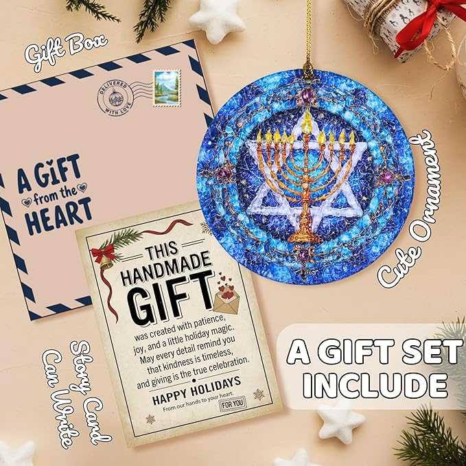 Spiritual Gifts – Star of David Decor Acrylic Stained Glass Effect – Hanukkah Menorah Ornament, Jewish Christmas Hanukkah Acrylic Ornament for Tree, Judaica Holiday Decor (Star ver 1)