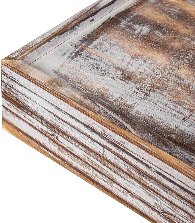 Rustic Whitewashed Wood Food Serving Tray Cutout Carrying Handles Breakfast in Bed Coffee Platter Table Wine Brown Rectangular Nesting Crate Desktop Document Holder Office Home Kitchen