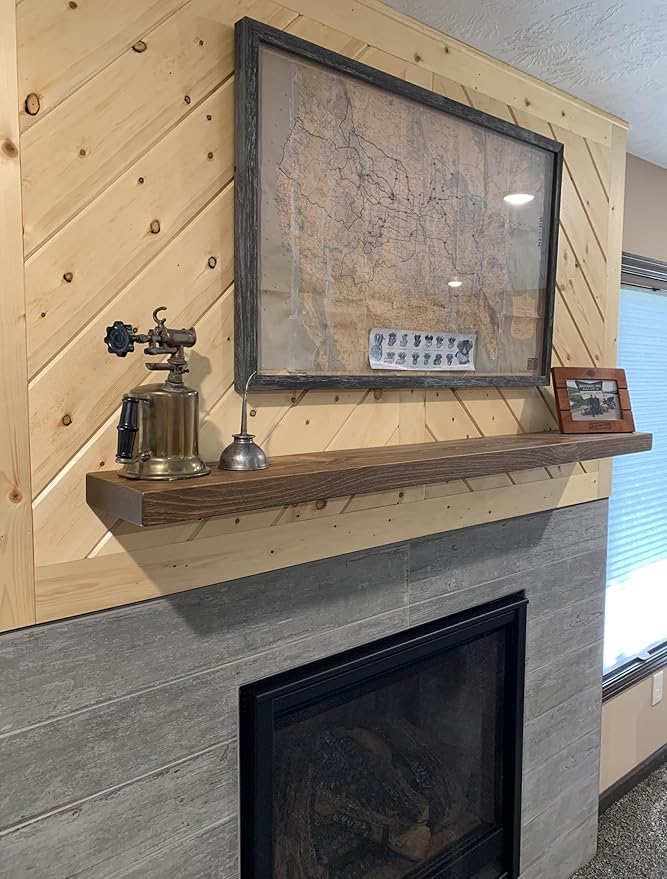 joelsantiques 60 Inch Wooden Floating Shelves for Wall - 60x6x2 in - Made of Natural Wood - Long Heavy Duty Rustic Wall Shelves for Bedroom - Perfect for Living Room, Kitchen - Grey, Gray