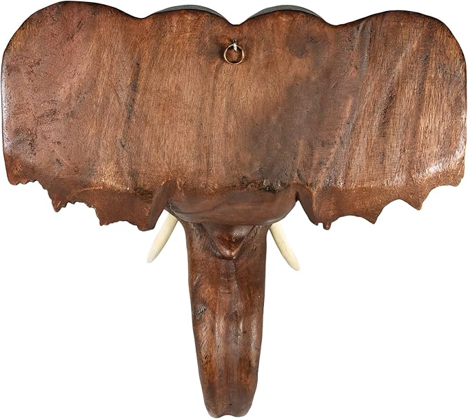 AeraVida Powerful Thai Elephant Head Trophy Mount Sculpture Hand Carved Wood Wall Art | Large Elephant Head Statue for Home Decor