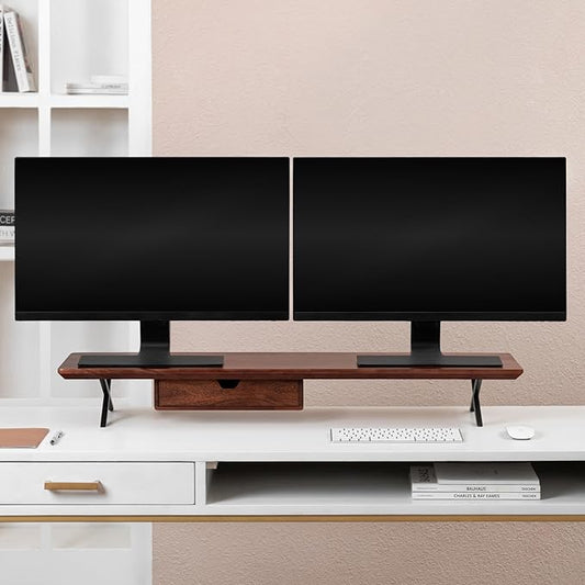 Anji Mountain Monitor Stand - Desktop Organizer & Laptop Riser, Ergonomic Monitor Riser, Space-Saving Monitor Stand for Desk, Durable Construction, Easy Assembly, Ideal for Home & Office,Walnut