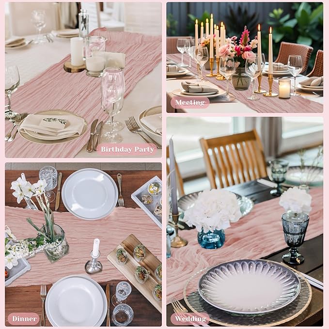 Pink Table Runner, 10Ft 120in Cheesecloth Table Runner, Gauze Rustic Cheese Cloth Table Runners for Wedding, Party, Baby & Bridal Shower, Boho Table Runners for Christmas Thanksgiving Halloween Easter