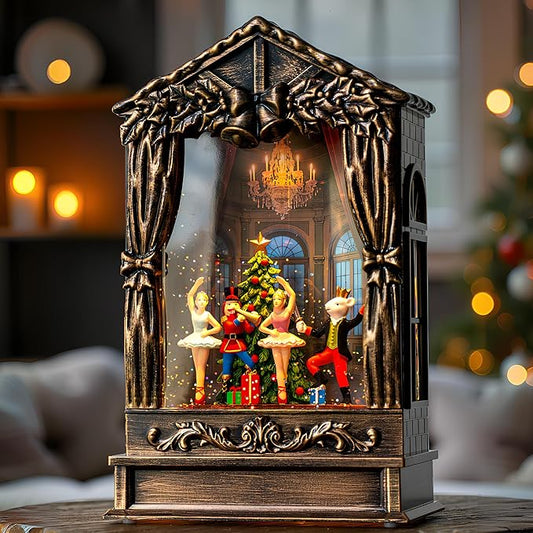 Christmas Snow Globe Lighted Nutcracker Suite Scene, Musical Window Water Lantern in Swirling Glitter, Holiday Decorations Gifts for Family, Children or Friends
