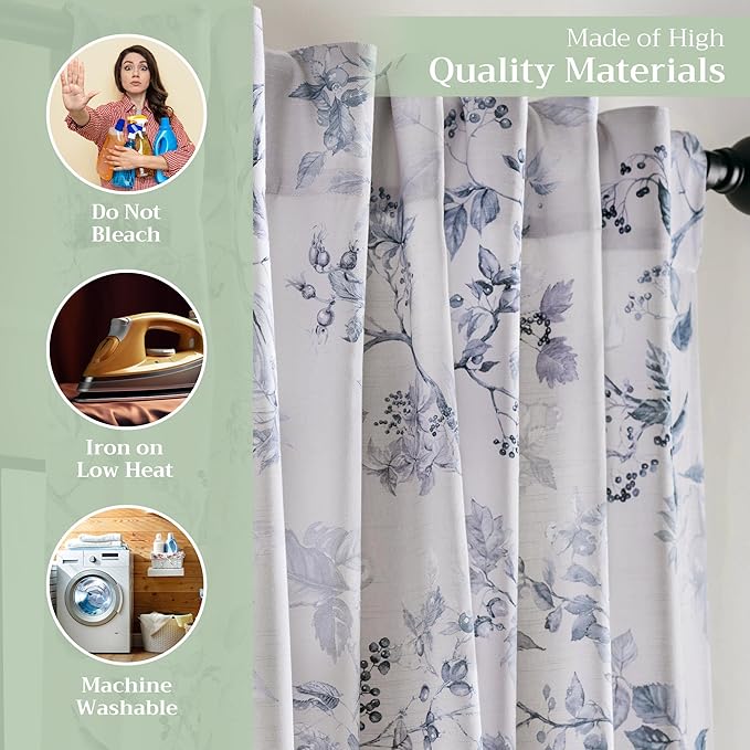 Maison d' Hermine Curtains for Living Room 100% Cotton 96 inch Length One Panel Light Filtering Curtains for Bedroom Windows with Rod and Loop Pockets Drapes (Equinoxe Blue, 50" W x 96" L)