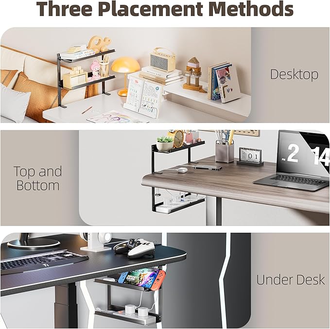 Delamu Under Desk Cable Management Double Tray, Metal Mesh Cord Organizer with U Clamp Mount, Adjustable Hole Cable Tray with Wire Management, Cable Raceway for Home Office Standing Desk