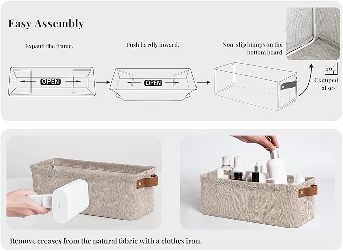 StorageWorks Narrow Storage Bins, Small Basket for Closet and Shelves, Fabric Organizer with Handles, Toilet Paper Storage, Brown and Beige, 2-Pack