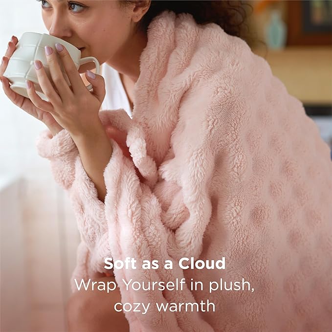 Bedsure 3D Bubble Blanket for Couch - GentleSoft Pink Throw Blanket for Sofa Bed Room Decor - Luxury Warm Cozy Gifts for Grilfriend, All Seasons, Crystal Pink, 50"×60"