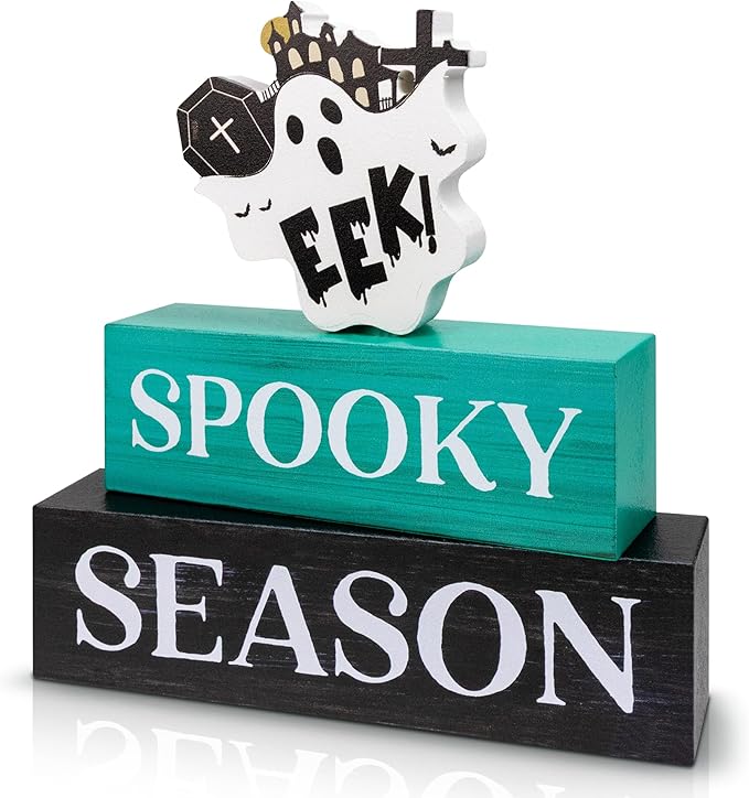 3 Pcs Halloween Wooden Tiered Tray Decor, Spooky Season Decorations Gifts for Home, Halloween Table Centerpiece for Fall Party Kitchen