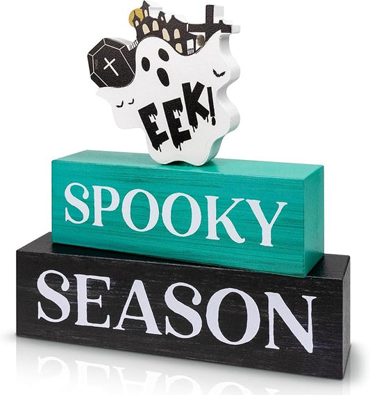 3 Pcs Halloween Wooden Tiered Tray Decor, Spooky Season Decorations Gifts for Home, Halloween Table Centerpiece for Fall Party Kitchen