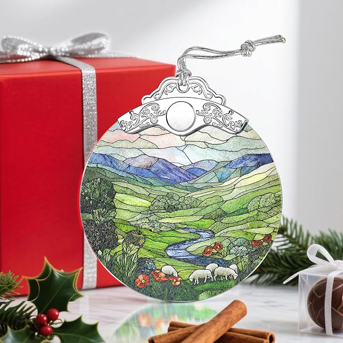 Christmas Ornaments: Stained Glass Ornament, Christmas Tree Ornament, Hanging Ornaments for Home Decor, Xmas Tree Decorations, Exquisite Holiday Decor, Gift & Holiday Present, Green Irish Hills