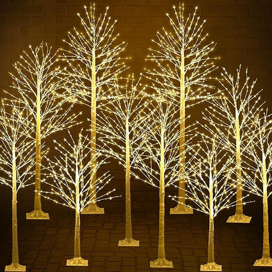 Baquler 10 Pack Lighted Birch Tree - Artificial LED Warm-White Light Birch Tree Decoration for Christmas Holiday Party Wedding Festival Decor, Indoor & Outdoor (4 5 6 7 8 ft)