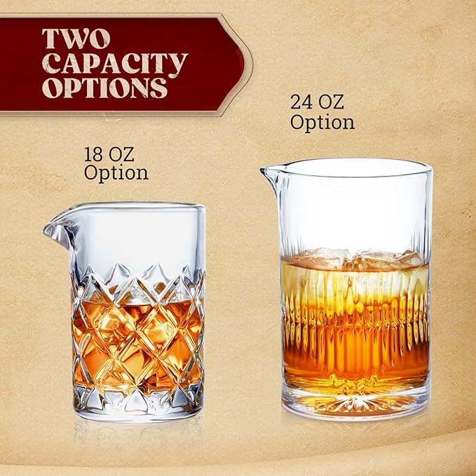 KITESSENSU Premium Cocktail Mixing Glass 23oz - Crystal Cocktail Mixer Bar Accessories to Mix & Stir - Heavy Duty Mixing Pitcher with Weighted Bottom - Classic Bar Tools Bartender Accessories