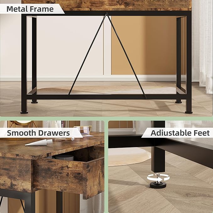 CAIYUN 40“ Small Desk for Bedroom, Computer Desk with 2 Wooden Drawers, Home Office Desk with Storage, Vanity Desk, Kids Study Writing Desk for Small Space, Vintage Table for Bedroom,(Rustic Brown)